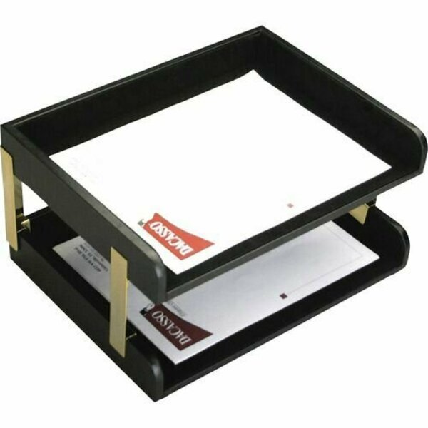 Dacasso Letter Trays, Double, Gold Posts, 13-3/4inx10-1/2inx7-1/4in, BK DACA1072